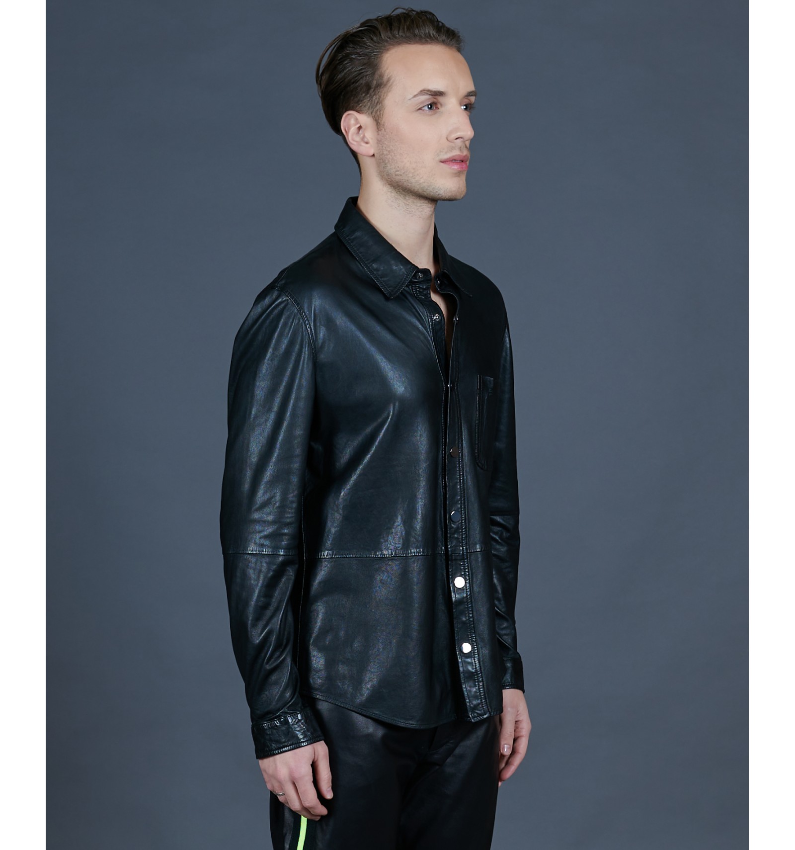Men leather shirt black leather shirt Jet|AdMilano.it