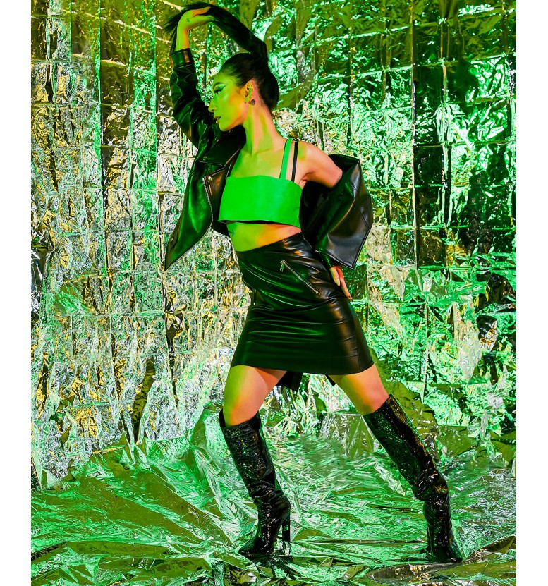 Neon green 2024 leather skirt